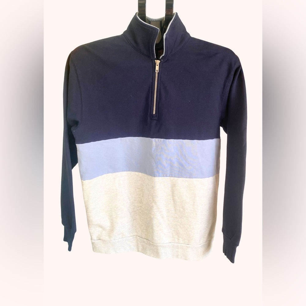 NWT Brandy Melville Gray & Blue Quarter Zip Sweater Cotton Blend Woman's Medium